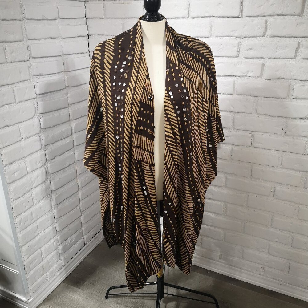 NWT Chico's Ladies No Size Brown & Tan with Bead Embellishments Shawl / Wrap